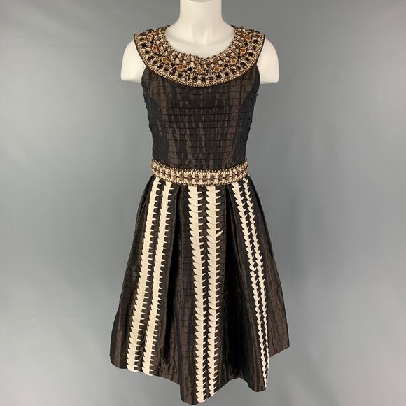 OSCAR DE LA RENTA SS08 Size 6 Brown Silk Pleated A-Line Dress - Picture 1 of 5